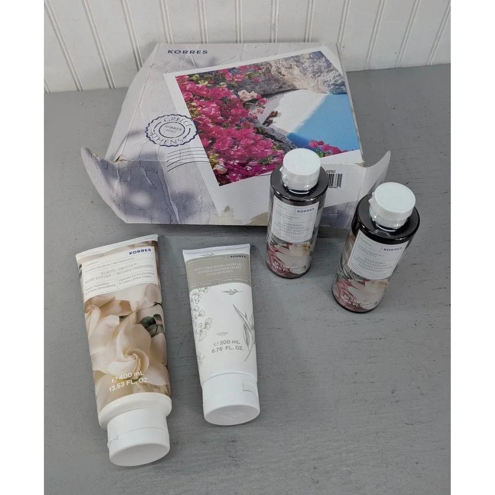 Korres Grecian Gardenia Body Care Set Body Butter Souffle Cleanser 4pc NIB